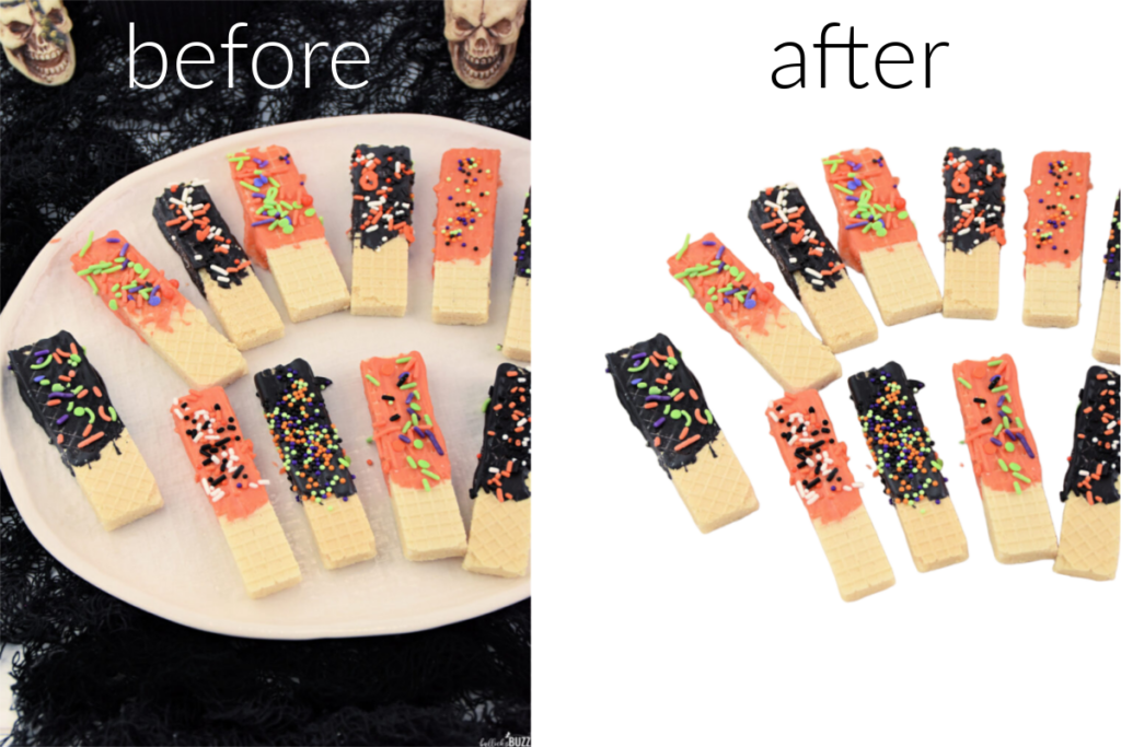 Before and after image of Halloween Sugar Wafers recipe after using creative fabrica studio desktop app