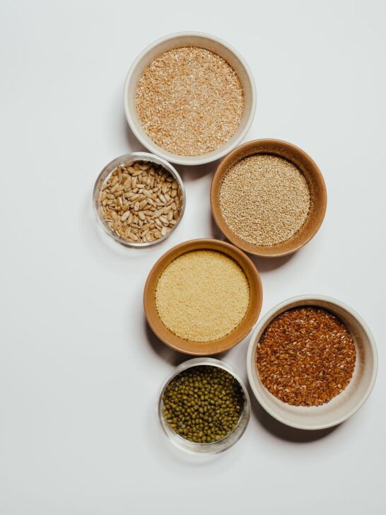 Bowls of grains, seeds, and legumes used as functional foods to support healthy eating and everyday nutrition.