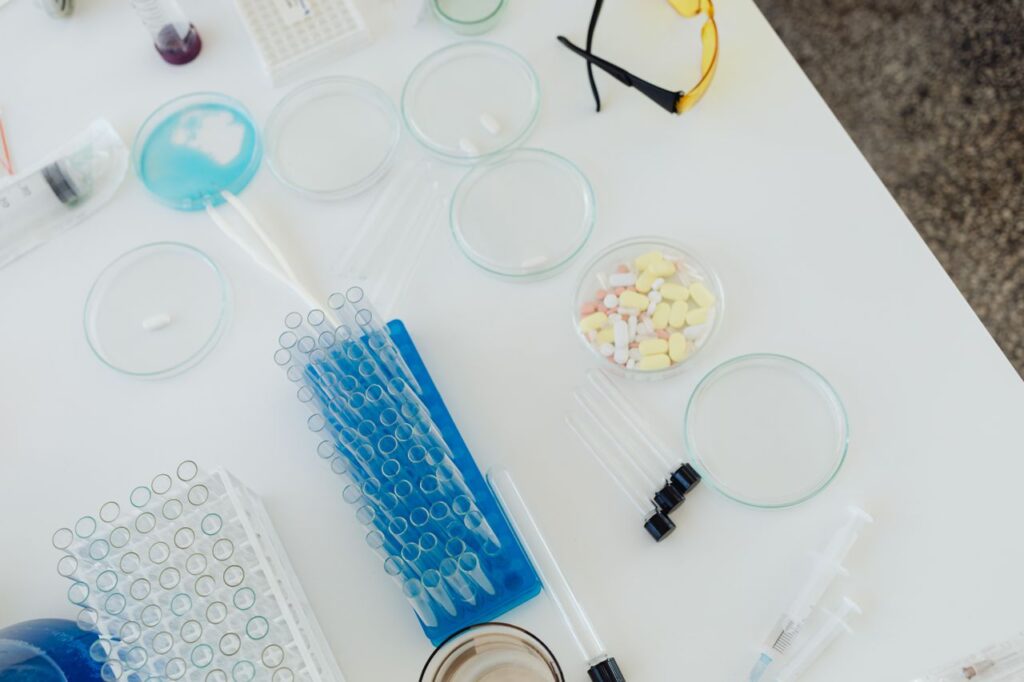 Laboratory equipment, test tubes, and sample containers used for employee drug screening and analysis.