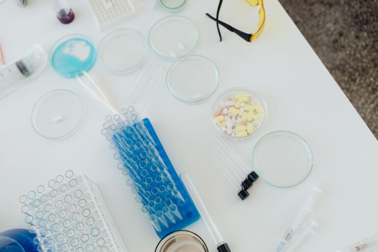 Laboratory equipment, test tubes, and sample containers used for employee drug screening and analysis.